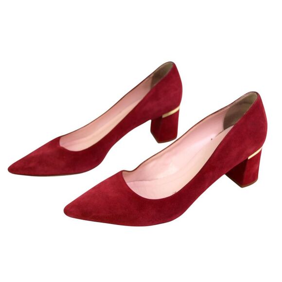 kate spade BURGUNDY REAL LEATHER SUEDE MID HEEL POINTED CLASSIC PUMP SHOES Sz 8M - Picture 3 of 11